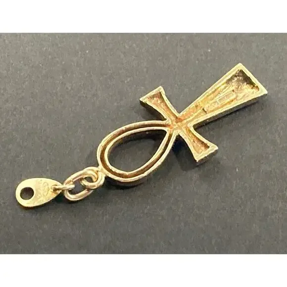 Vintage 1970’s Gold Plated .925 Sterling Silver Ankh Pendant Cross Italy Enamel - Picture 7 of 14